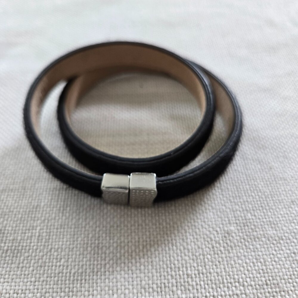 Rustic Cuff Black Calf Hair Double Wrap Bracelet